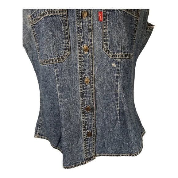 Levi's Strauss & Co. Blue Denim Jean Work Shirt Vest Button Down S - Picture 3 of 9